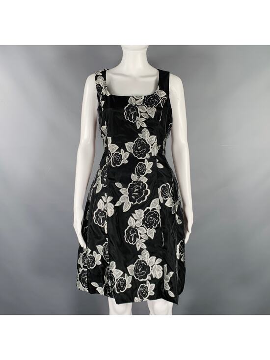 Prabal Gurung Dresses & Skirts - PRABAL GURUNG Size 10 Black Silver Polyester Floral A-Line Cocktail Dress